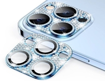 Защитная накладка на камеру iPhone 12 3D со стразами голубая
